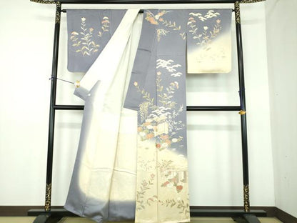 平和屋着物●訪問着　駒刺繍　風景花文　暈し染め　金彩　鈴乃屋扱い　正絹　逸品　未使用　DABE5120ps