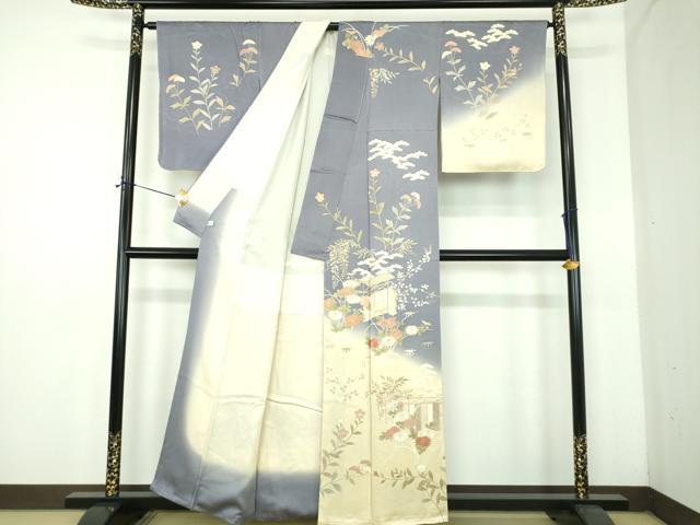 平和屋着物●訪問着　駒刺繍　風景花文　暈し染め　金彩　鈴乃屋扱い　正絹　逸品　未使用　DABE5120ps