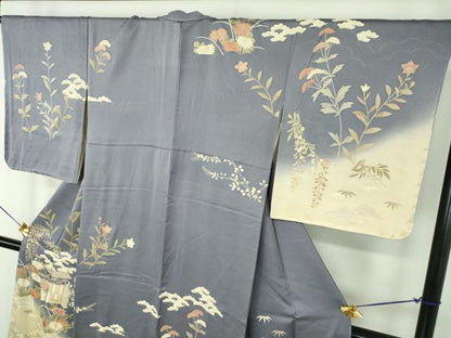 平和屋着物●訪問着　駒刺繍　風景花文　暈し染め　金彩　鈴乃屋扱い　正絹　逸品　未使用　DABE5120ps