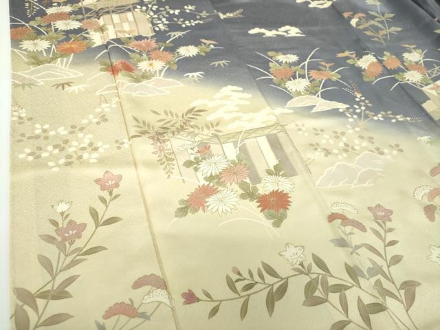 平和屋着物●訪問着　駒刺繍　風景花文　暈し染め　金彩　鈴乃屋扱い　正絹　逸品　未使用　DABE5120ps