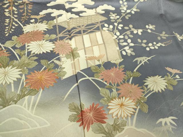 平和屋着物●訪問着　駒刺繍　風景花文　暈し染め　金彩　鈴乃屋扱い　正絹　逸品　未使用　DABE5120ps