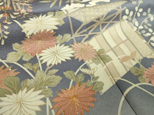 平和屋着物●訪問着　駒刺繍　風景花文　暈し染め　金彩　鈴乃屋扱い　正絹　逸品　未使用　DABE5120ps