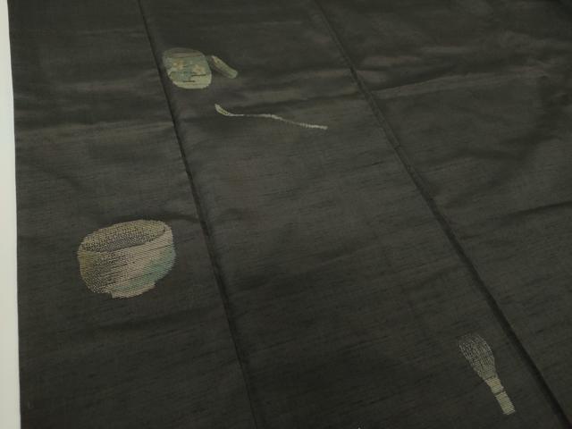 平和屋着物●訪問着　紬地　茶器　正絹　逸品　DABE5123ps