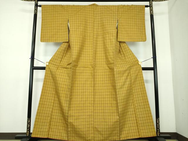 平和屋着物●本場黄八丈　平織　格子　正絹　逸品　未使用　DABE5125ps