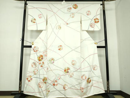 平和屋着物●訪問着　駒刺繍　吉祥花丸文　金彩　正絹　逸品　未使用　DABE5128ps