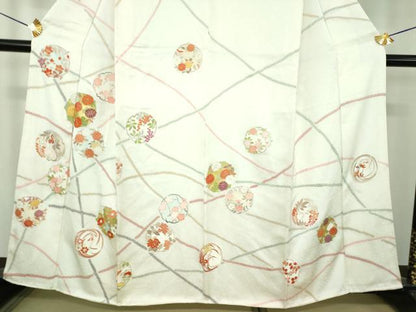 平和屋着物●訪問着　駒刺繍　吉祥花丸文　金彩　正絹　逸品　未使用　DABE5128ps
