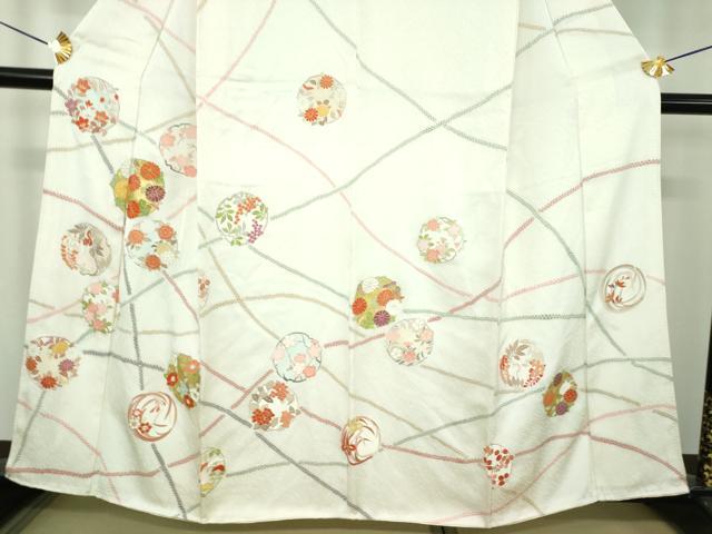平和屋着物●訪問着　駒刺繍　吉祥花丸文　金彩　正絹　逸品　未使用　DABE5128ps