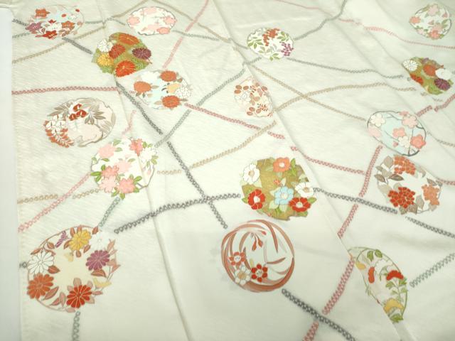 平和屋着物●訪問着　駒刺繍　吉祥花丸文　金彩　正絹　逸品　未使用　DABE5128ps