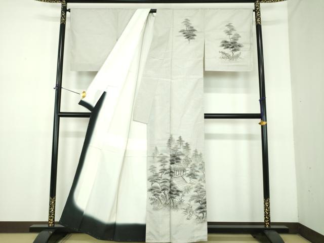 平和屋着物●本場染大島紬　訪問着　作家物　手描き　風景文　正絹　逸品　未使用　DABE5129ps