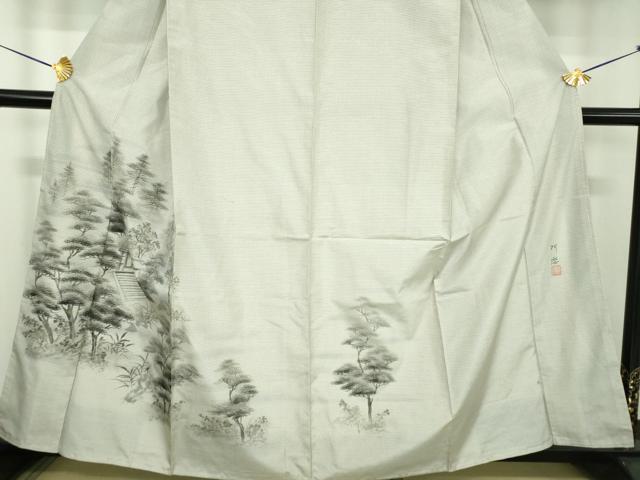 平和屋着物●本場染大島紬　訪問着　作家物　手描き　風景文　正絹　逸品　未使用　DABE5129ps