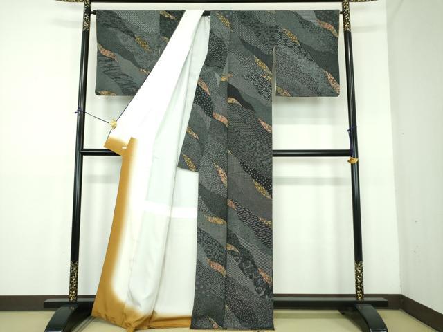平和屋着物●伝統工芸士　染谷梅治　小紋　切嵌吉祥花文　黒地　さが美扱い　正絹　逸品　DABE5131ps