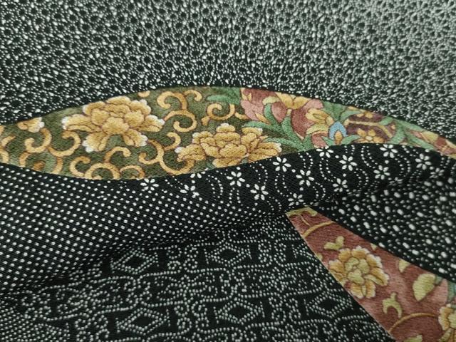 平和屋着物●伝統工芸士　染谷梅治　小紋　切嵌吉祥花文　黒地　さが美扱い　正絹　逸品　DABE5131ps