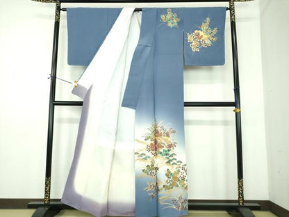 平和屋着物●訪問着　雲取り扇面花文　暈し染め　金彩　正絹　逸品　未使用　DABE5132ps