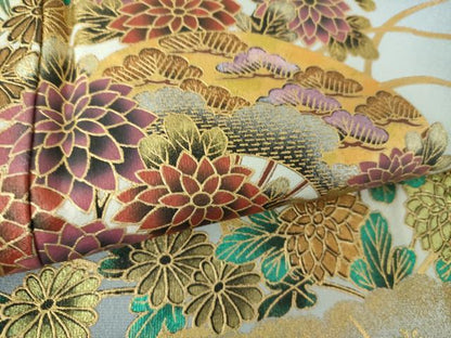 平和屋着物●訪問着　雲取り扇面花文　暈し染め　金彩　正絹　逸品　未使用　DABE5132ps