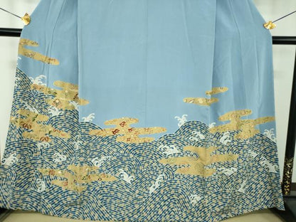 平和屋着物●豪華色留袖　刺繍　立波霞花文　金彩　正絹　逸品　DABE5138ps