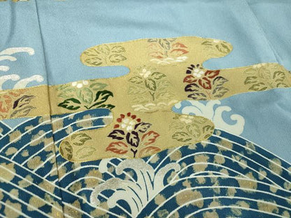 平和屋着物●豪華色留袖　刺繍　立波霞花文　金彩　正絹　逸品　DABE5138ps
