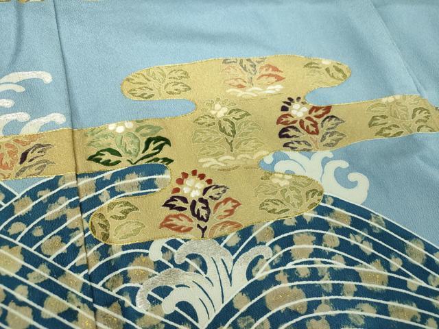 平和屋着物●豪華色留袖　刺繍　立波霞花文　金彩　正絹　逸品　DABE5138ps
