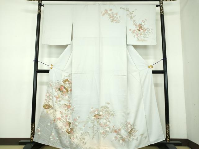 平和屋着物●訪問着　扇面宝尽くし舞蝶花文　暈し染め　金彩　正絹　逸品　DABE5139ps