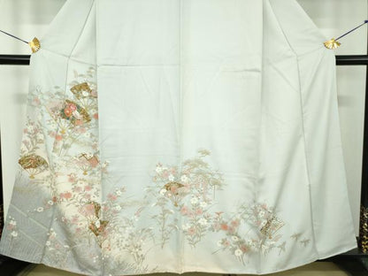 平和屋着物●訪問着　扇面宝尽くし舞蝶花文　暈し染め　金彩　正絹　逸品　DABE5139ps