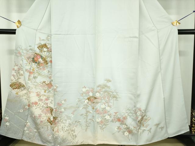 平和屋着物●訪問着　扇面宝尽くし舞蝶花文　暈し染め　金彩　正絹　逸品　DABE5139ps