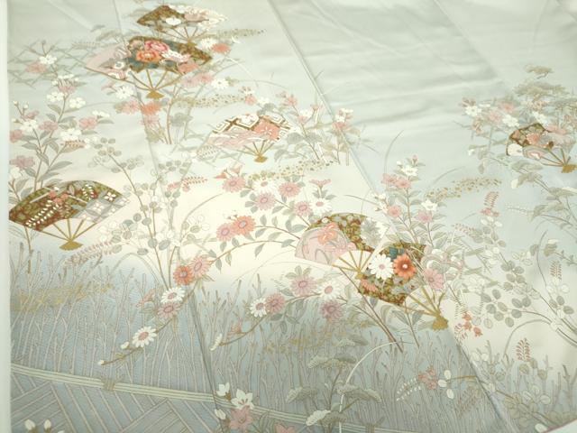 平和屋着物●訪問着　扇面宝尽くし舞蝶花文　暈し染め　金彩　正絹　逸品　DABE5139ps