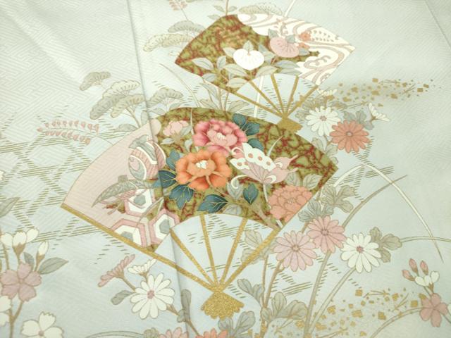平和屋着物●訪問着　扇面宝尽くし舞蝶花文　暈し染め　金彩　正絹　逸品　DABE5139ps
