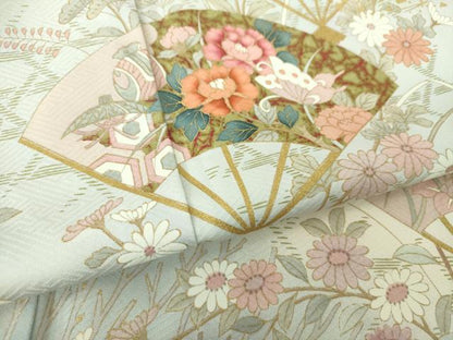 平和屋着物●訪問着　扇面宝尽くし舞蝶花文　暈し染め　金彩　正絹　逸品　DABE5139ps