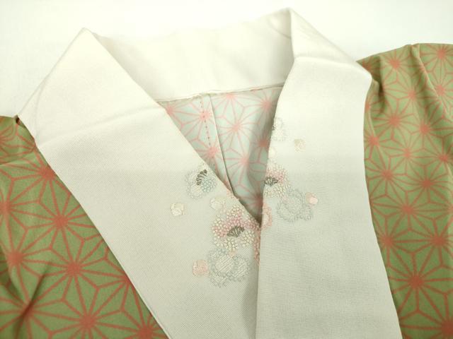 平和屋着物●上質な長襦袢　無双仕立て　半衿刺繍　麻の葉文様　正絹　逸品　DABE5147ps