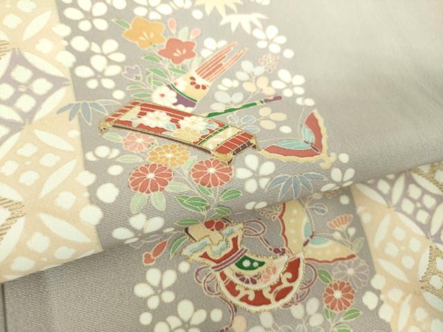 平和屋着物●訪問着　宝尽くし舞蝶花文　金彩　正絹　逸品　DABE5156ps