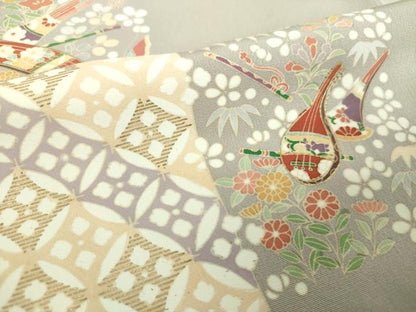 平和屋着物●訪問着　宝尽くし舞蝶花文　金彩　正絹　逸品　DABE5156ps