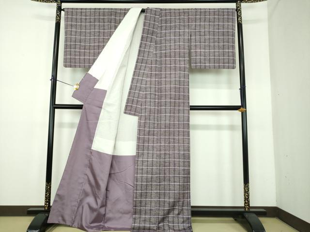 平和屋着物●上質な紬　花織　格子　正絹　逸品　DABE5157ps