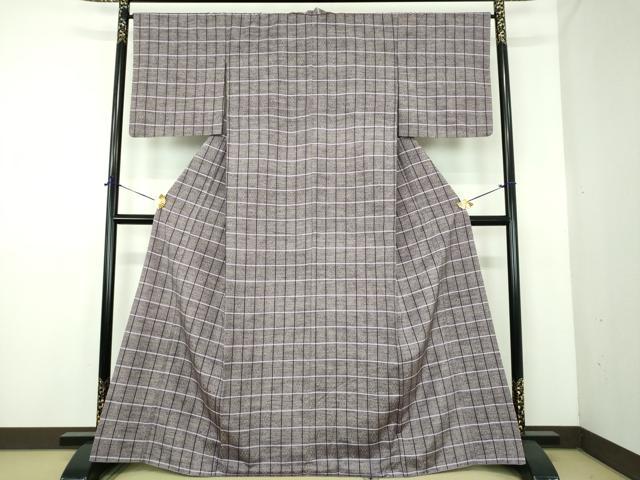 平和屋着物●上質な紬　花織　格子　正絹　逸品　DABE5157ps
