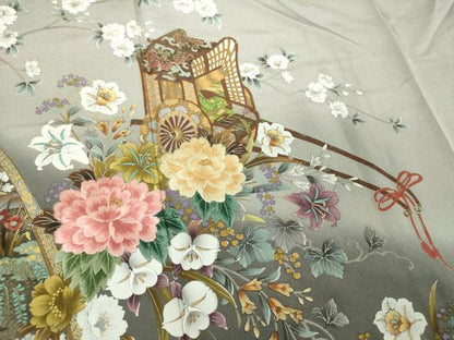 平和屋着物●訪問着　刺繍　御所車風景花文　暈し染め　金彩　正絹　逸品　DABE5161ps