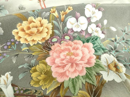 平和屋着物●訪問着　刺繍　御所車風景花文　暈し染め　金彩　正絹　逸品　DABE5161ps