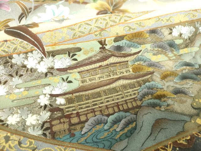 平和屋着物●訪問着　刺繍　御所車風景花文　暈し染め　金彩　正絹　逸品　DABE5161ps