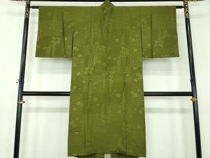平和屋着物●上質な長襦袢　袷　市松藤花房地紋　濃草色　やまと誂製　正絹　逸品　DABE5162ps