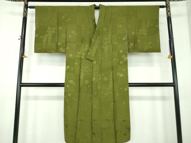 平和屋着物●上質な長襦袢　袷　市松藤花房地紋　濃草色　やまと誂製　正絹　逸品　DABE5162ps
