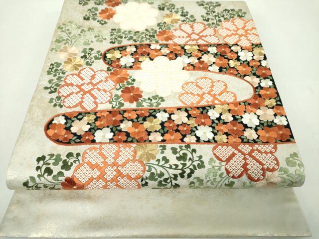 平和屋着物●銀座きしや　太鼓柄袋帯　総刺繍　霞花文　金銀糸　引箔　たとう紙付き　正絹　逸品　DABE5163ps