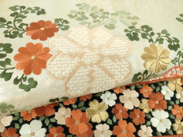 平和屋着物●銀座きしや　太鼓柄袋帯　総刺繍　霞花文　金銀糸　引箔　たとう紙付き　正絹　逸品　DABE5163ps