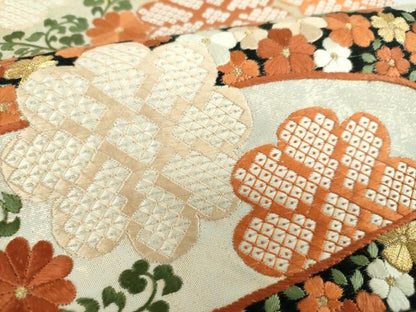 平和屋着物●銀座きしや　太鼓柄袋帯　総刺繍　霞花文　金銀糸　引箔　たとう紙付き　正絹　逸品　DABE5163ps
