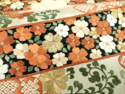 平和屋着物●銀座きしや　太鼓柄袋帯　総刺繍　霞花文　金銀糸　引箔　たとう紙付き　正絹　逸品　DABE5163ps