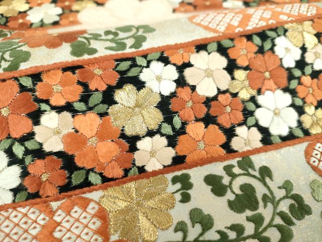 平和屋着物●銀座きしや　太鼓柄袋帯　総刺繍　霞花文　金銀糸　引箔　たとう紙付き　正絹　逸品　DABE5163ps