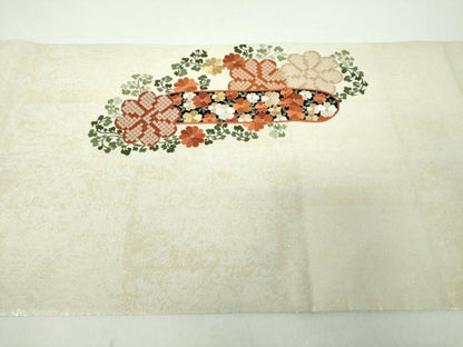 平和屋着物●銀座きしや　太鼓柄袋帯　総刺繍　霞花文　金銀糸　引箔　たとう紙付き　正絹　逸品　DABE5163ps