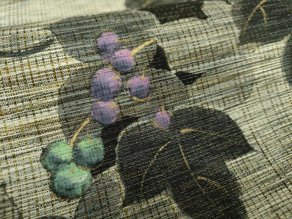 平和屋着物●両面　太鼓柄袋帯　ぜんまい紬　墨蔦　手描き　葡萄蔦の葉文　金彩　上代31万　反端付き　正絹　逸品　未使用　DABE5166ps