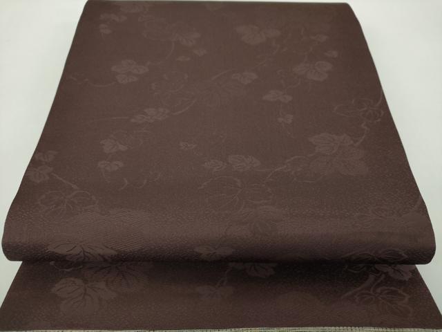 平和屋着物●両面　太鼓柄袋帯　ぜんまい紬　墨蔦　手描き　葡萄蔦の葉文　金彩　上代31万　反端付き　正絹　逸品　未使用　DABE5166ps