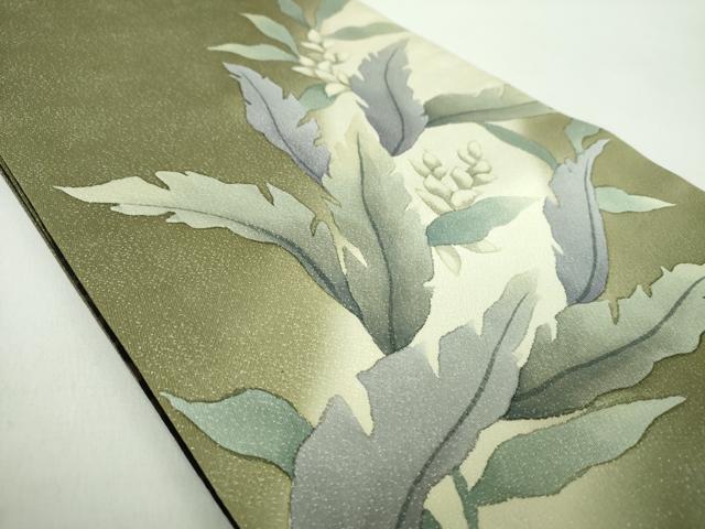 平和屋着物●両面　太鼓柄袋帯　BANKAN　わものや　草花文　銀通し地　正絹　逸品　DABE5193ps