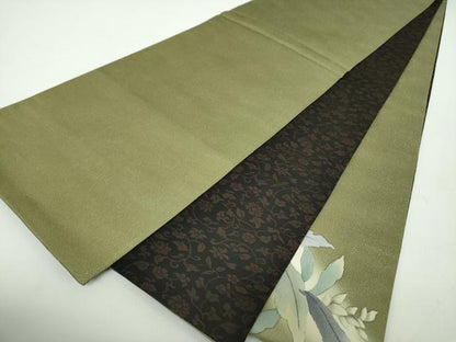 平和屋着物●両面　太鼓柄袋帯　BANKAN　わものや　草花文　銀通し地　正絹　逸品　DABE5193ps