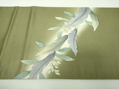 平和屋着物●両面　太鼓柄袋帯　BANKAN　わものや　草花文　銀通し地　正絹　逸品　DABE5193ps