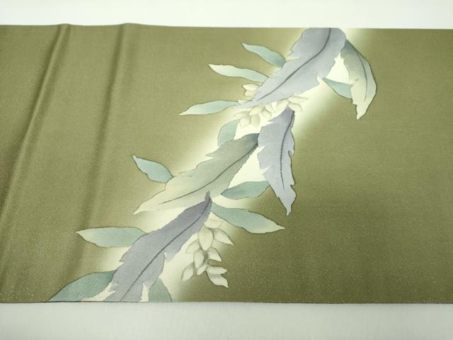 平和屋着物●両面　太鼓柄袋帯　BANKAN　わものや　草花文　銀通し地　正絹　逸品　DABE5193ps