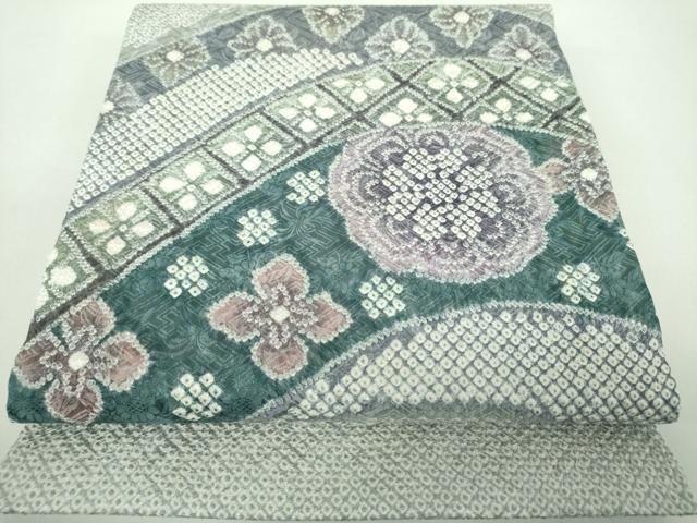 平和屋着物●名門　藤娘きぬたや・総絞り　九寸開き名古屋帯　花菱文　正絹　逸品　DABE5199ps